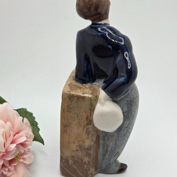 Vintage Hummelwerk Rex Valencia Spain Figurine Boy Cobalt Blue Leaning Porcelain - Picture 3 of 12